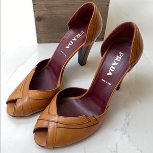 Prada vintage-style camel leather d’orsay heels